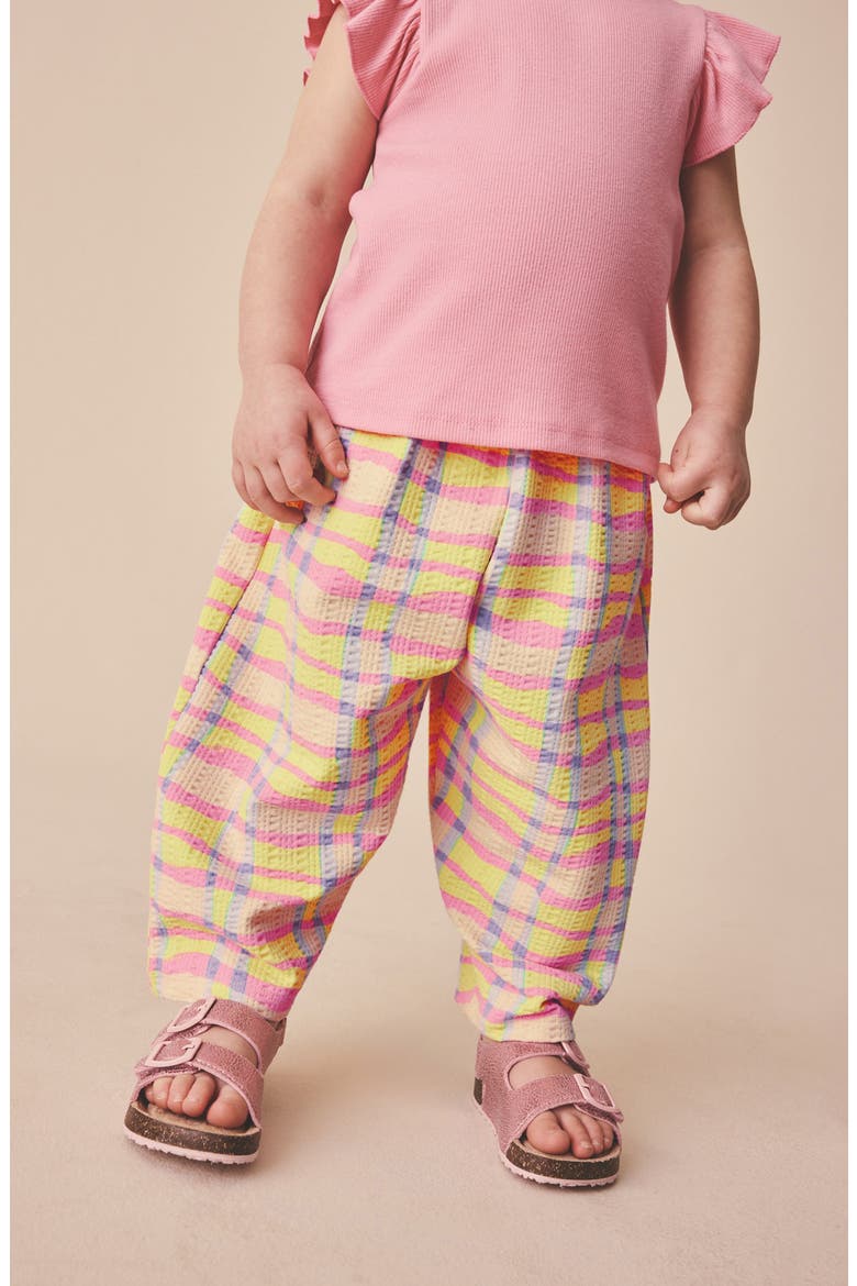 Kids' Crinkled Wide Leg Stretch Cotton Pants, Alternate, color, PINK/YELLOW