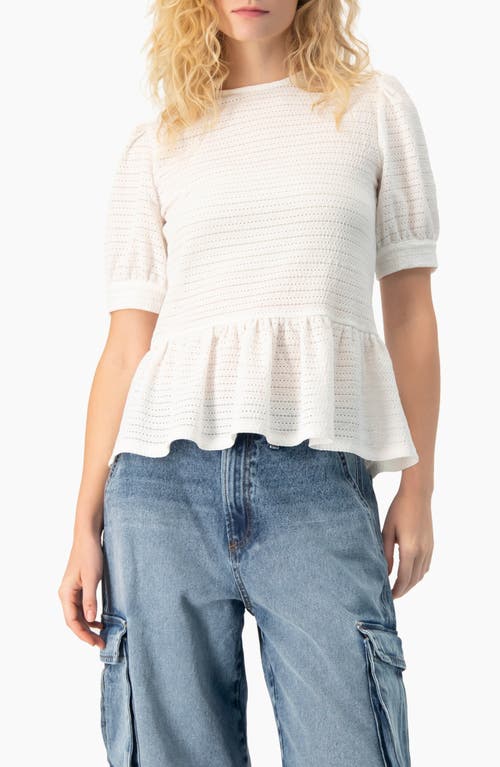 Ivonne Tonal Stripe Textured See-through Peplum Short-sleeve Blouse In White