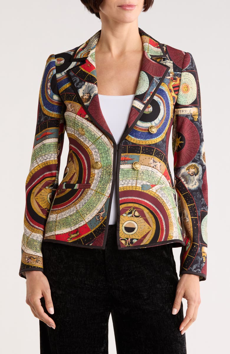 Alice + Olivia Mya Notch Lapel Fitted Blazer, Main, color, Hands Of Time