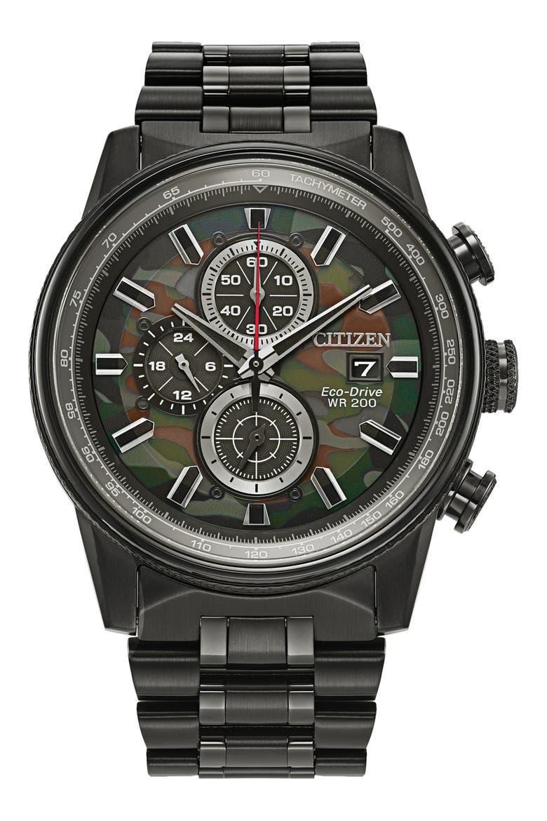 Eco-Drive Stainless Steel Bracelet Watch, 43mm, Main, color, BLACK