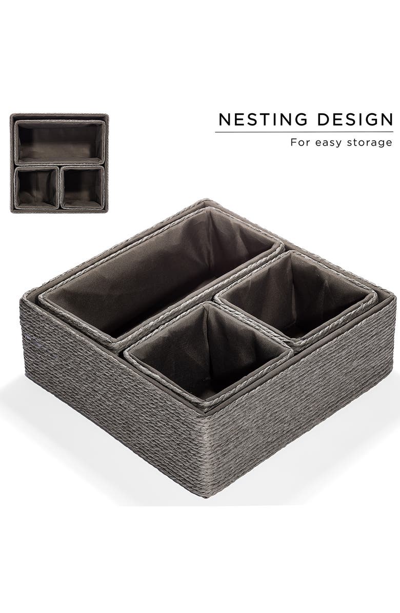 SORBUS Set of 4 Woven Rope Storage Baskets, Alternate, color, Grey