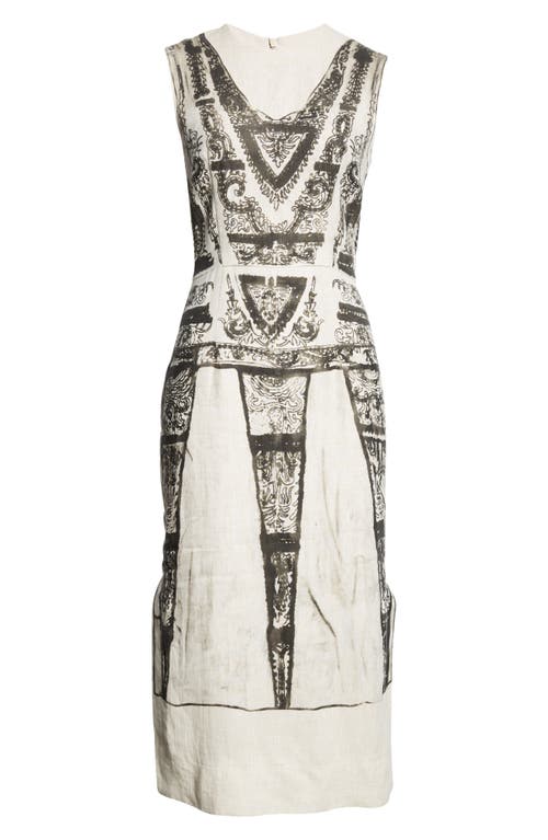 Shop Erdem Margot Imprint Trompe L'oeil Linen Sheath Dress In Margot Imprint Black