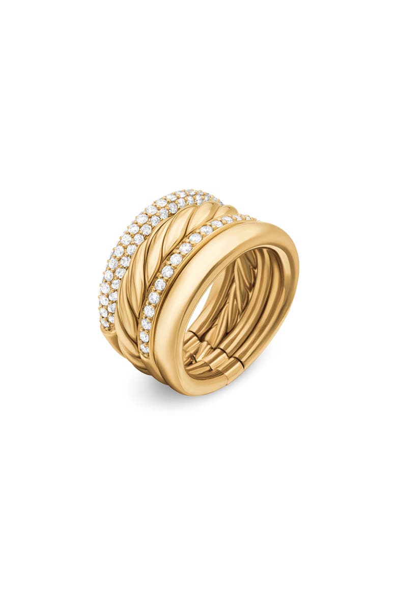 Mercer™ Multirow Ring with Pavé Diamonds, Alternate, color, 18K YELLOW GOLD