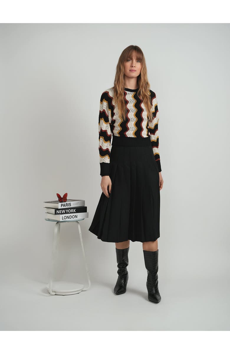 Mademoiselle Crochet Vertical Chevron Long Sleeve Ribbed Trim Knit Top, Alternate, color, Multi