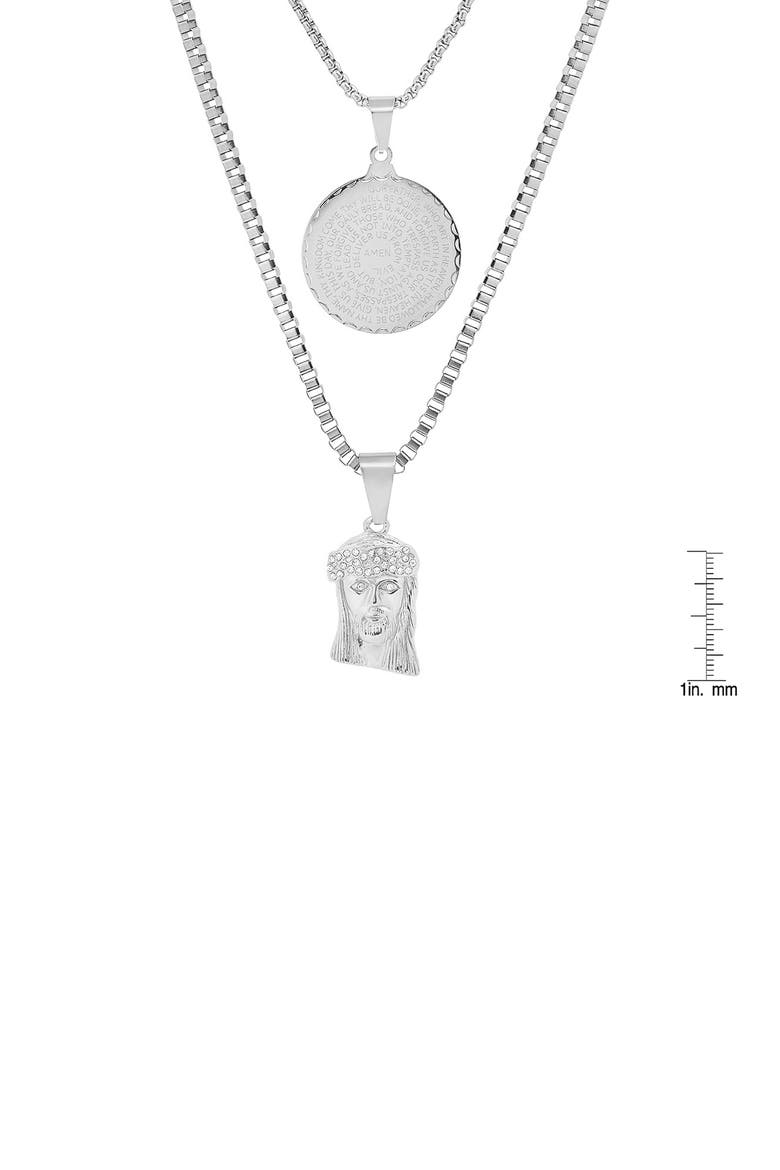 Stainless Steel Simulated Diamond 2-Piece Necklace Chain Set, Alternate, color, METALLIC