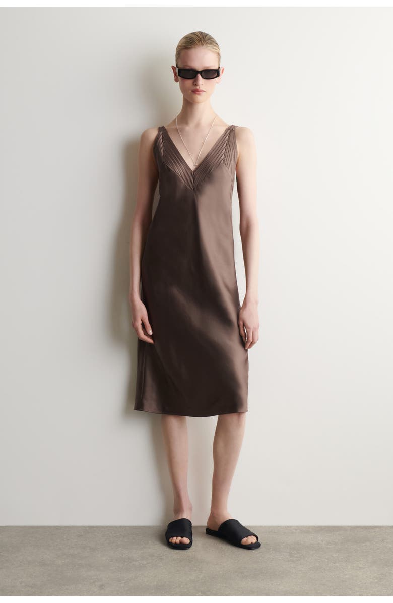 COS Open-stitch Satin Slip Dress, Main, color, Brown