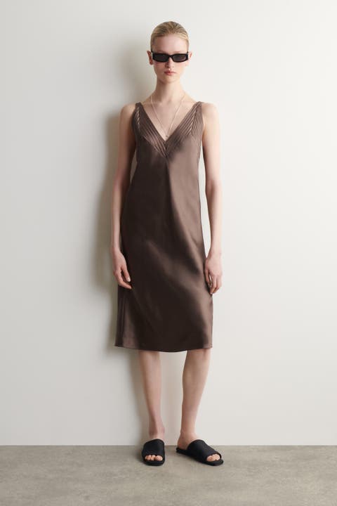 Open-stitch Satin Slip Dress