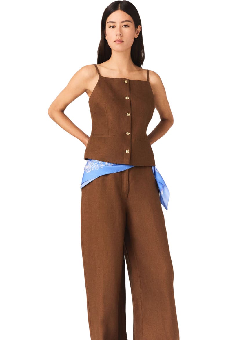 Linen blend top, Main, color, Brown