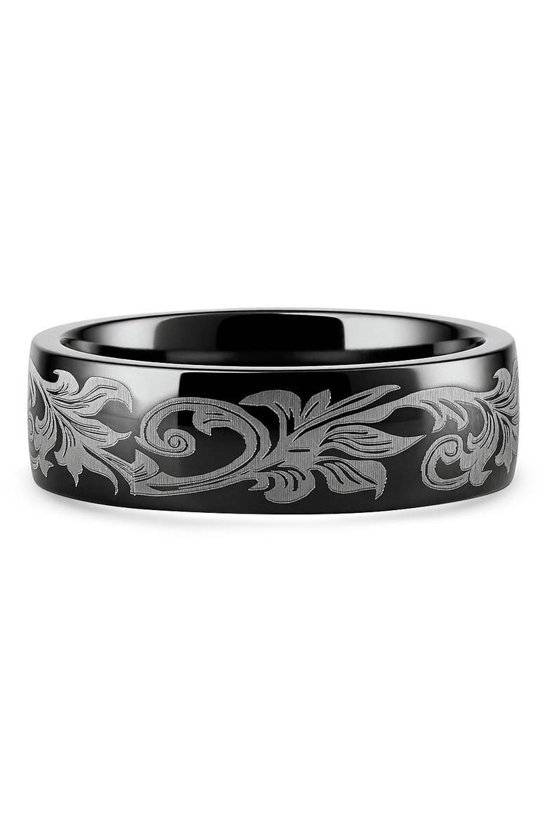 Men's Black Barrel Script Titainum Ring 7MM Comfort Fit Wedding Band, Main, color, Titanium