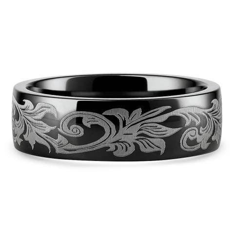 Men's Black Barrel Script Titainum Ring 7MM Comfort Fit Wedding Band