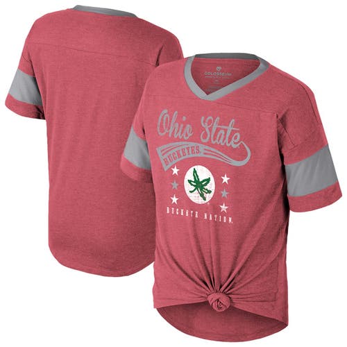 Colosseum Kids' Girls Youth   Scarlet Ohio State Buckeyes Frontier Tie Front T-shirt