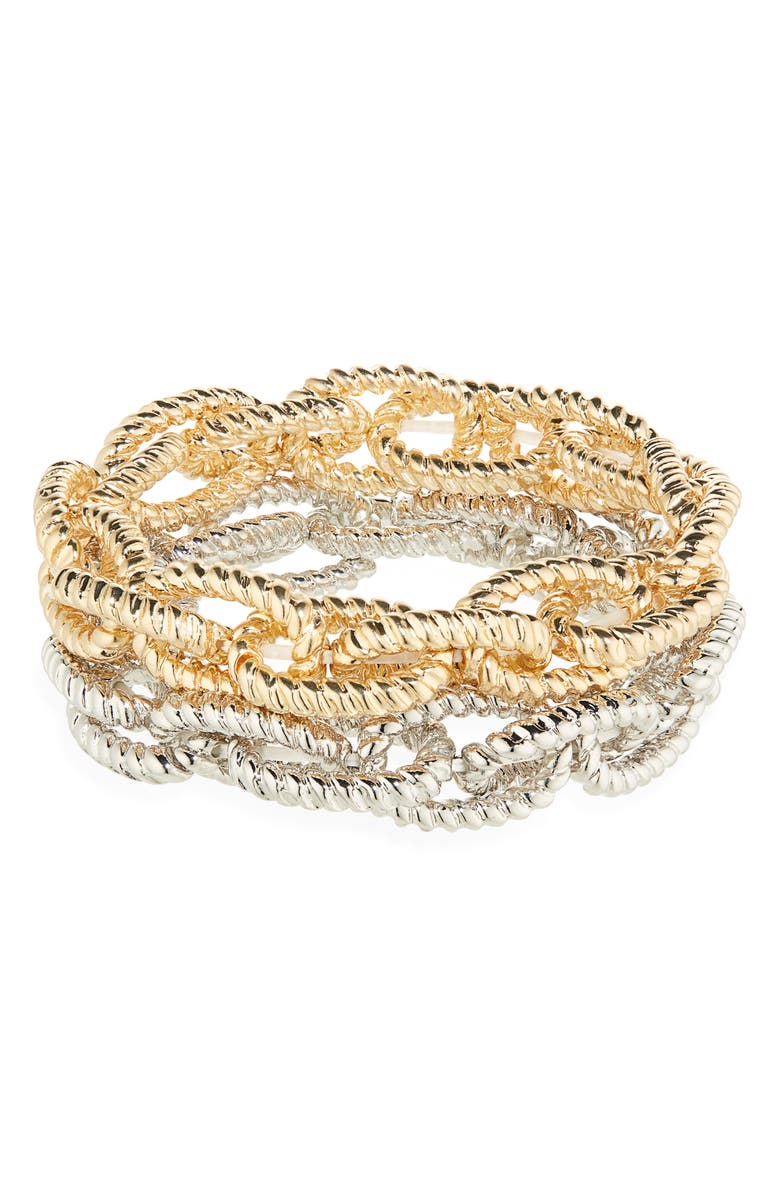 Tasha Set of 2 Two-Tone Twisted Rope Stretch Bracelets, Main, color, Gold/Silver