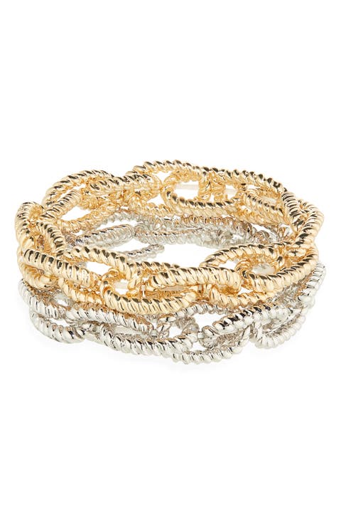 Set of 2 Two-Tone Twisted Rope Stretch Bracelets