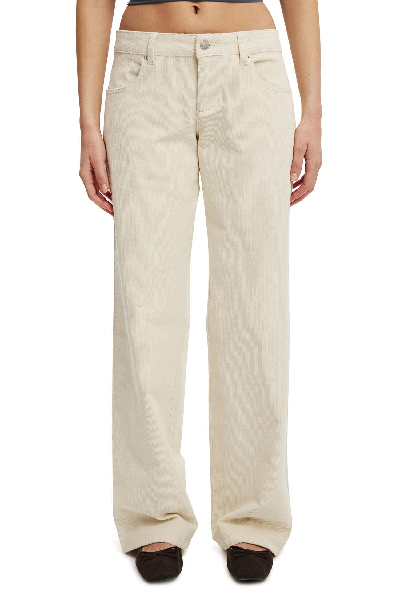 Cotton On Women's Low Rise Straight Cord Pant in Ecru 