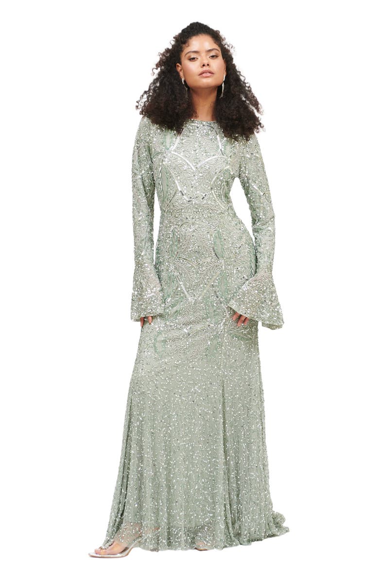 MARYISA Occasion Modest Embellished Sequin Beaded Cape Sleeves Evening Maxi Dress, Main, color,