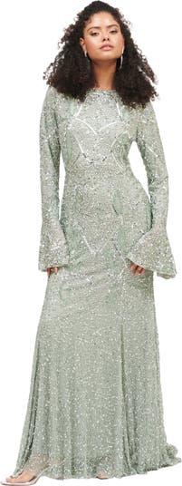Elysia Bronze Sequin Maxi Dress With Cape Overlay