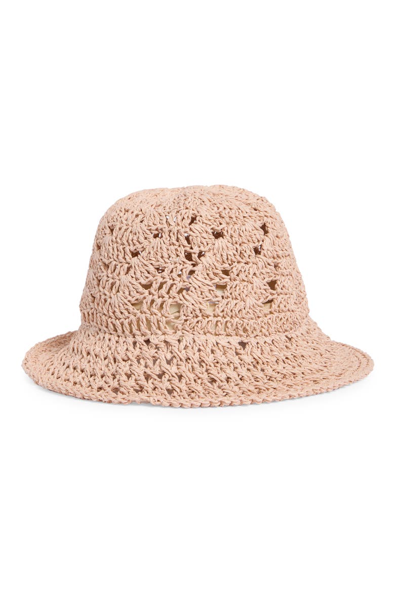 Boho Straw Bucket Hat, Alternate, color, PINK