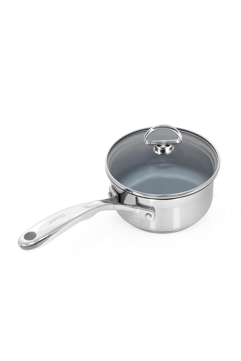 Induction 21 Steel 1 qt. Saucepan w/ Ceramic Coating and Glass Lid, Main, color, Silver