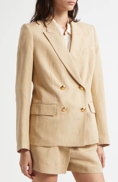 Nili Lotan Veda Double-breasted Linen Jacket In Khaki