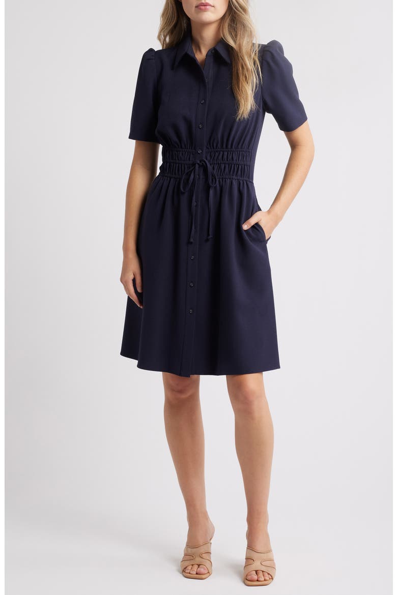 Puff Sleeve Shirtdress, Main, color, NAVY