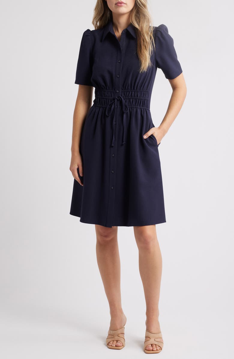 Eliza J Puff Sleeve Shirtdress, Main, color, Navy