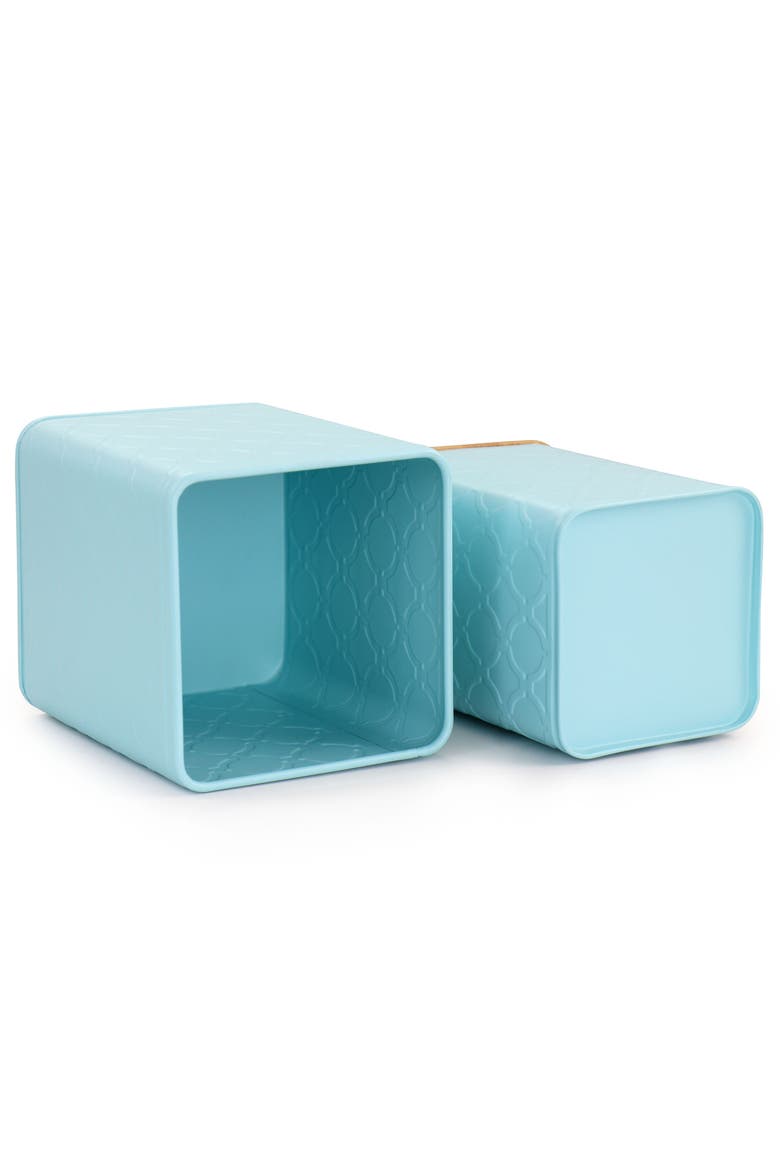 3 Piece Square Iron Kitchen Canister Set with Wood Lids, Alternate, color, Turquoise