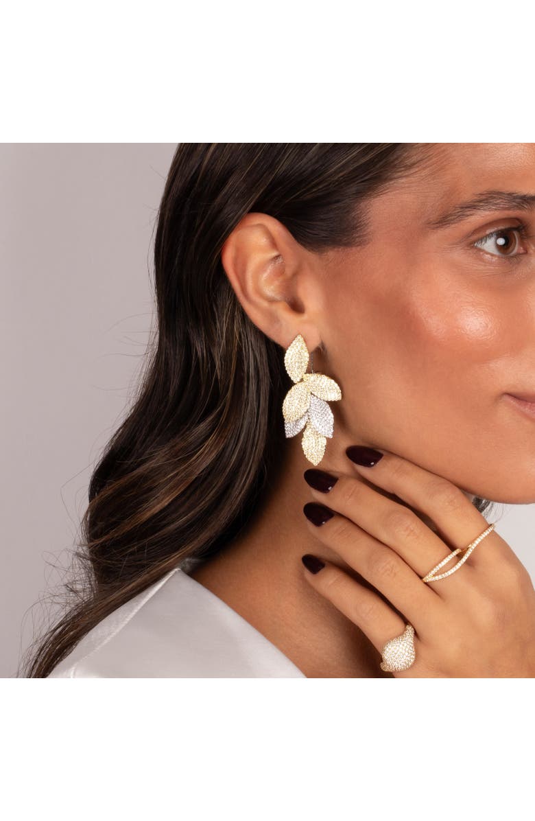 BY ADINA EDEN Two Tone Pave Dangling Petal Drop Stud Earring, Alternate, color, Two-Tone