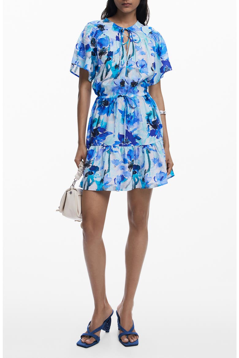 Print Short Sleeve Minidress, Main, color, BLUE
