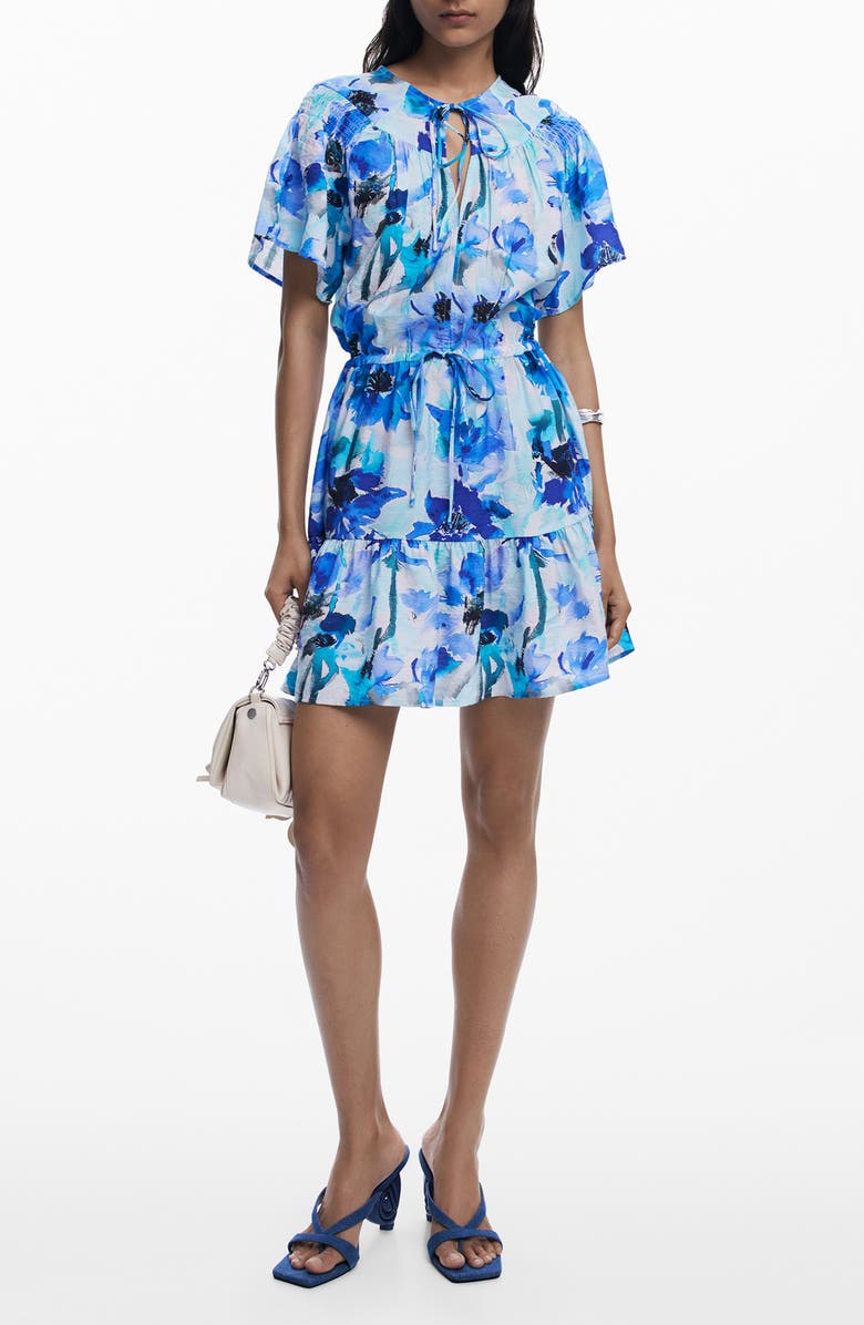 Desigual Print Short Sleeve Minidress, Main, color, Blue