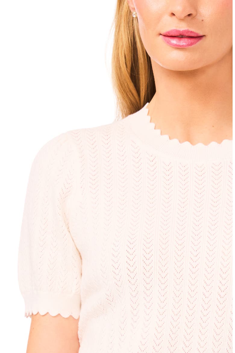 Short Sleeve Pointelle Stitch Sweater, Alternate, color, ANTIQUE WHITE
