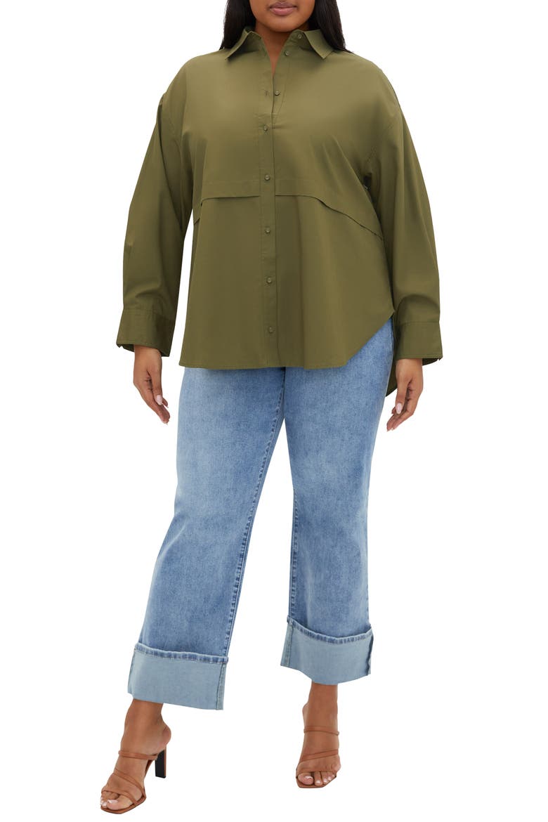 Malani Long Sleeve Cotton Button-Up Shirt, Alternate, color, KHAKI