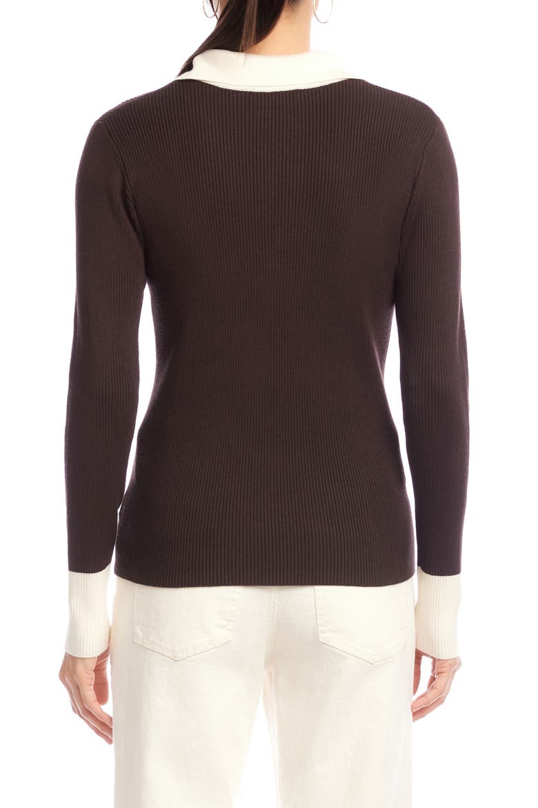 Contrast Rib Polo Sweater, Alternate, color, CHOCOLATE W/ CREAM