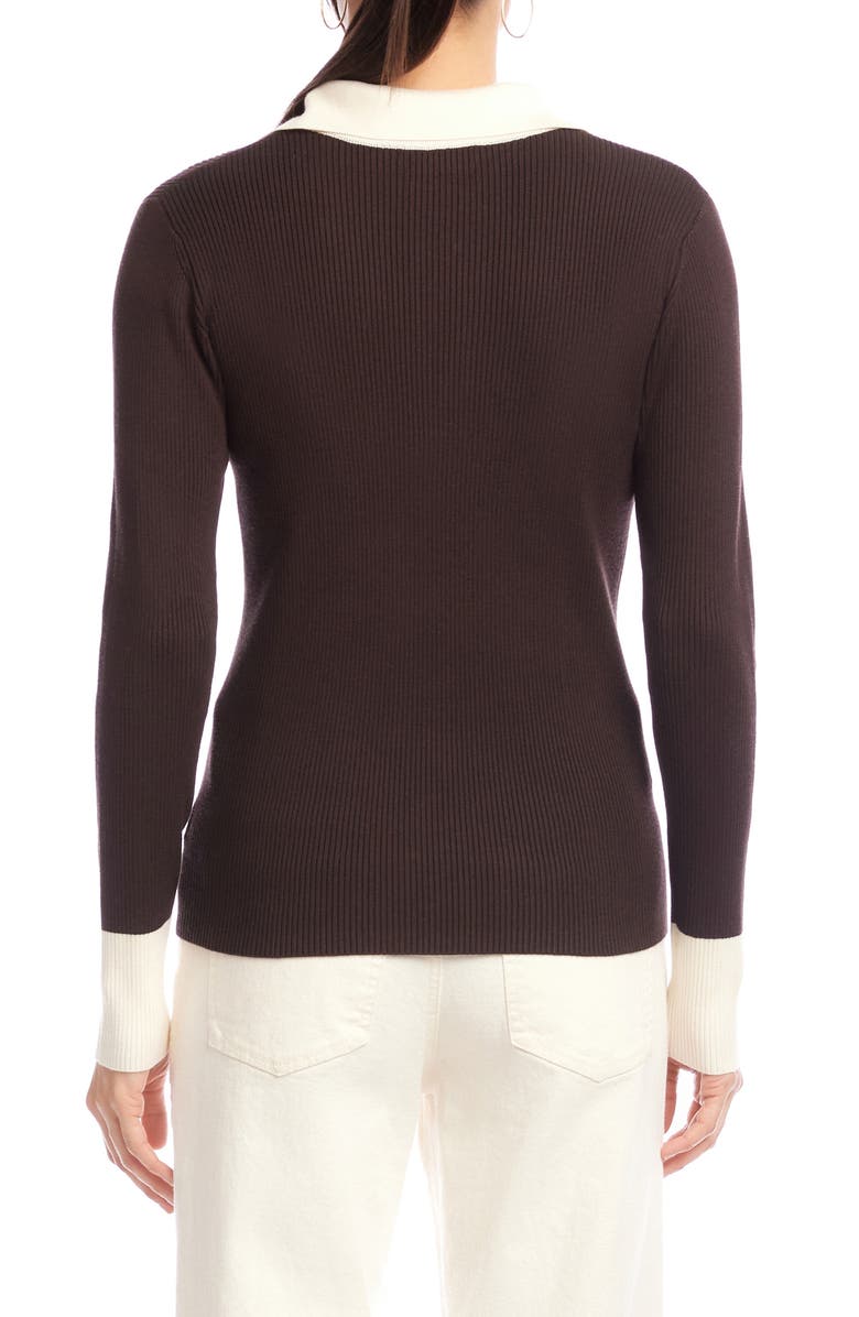Karen Kane Contrast Rib Polo Sweater, Alternate, color, Chocolate W/ Cream
