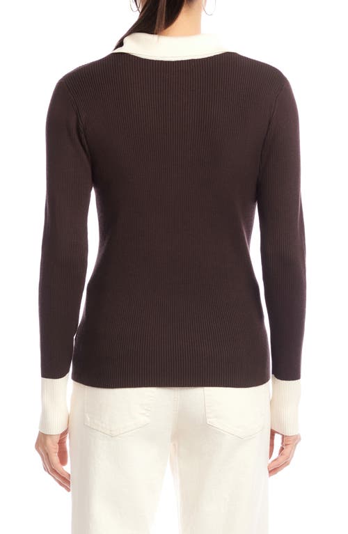 Karen Kane Contrast Rib Polo Sweater In Brown