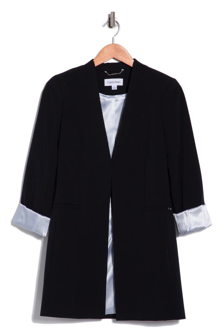 Open Front Rolled Sleeve Blazer, Alternate, color, NAVY