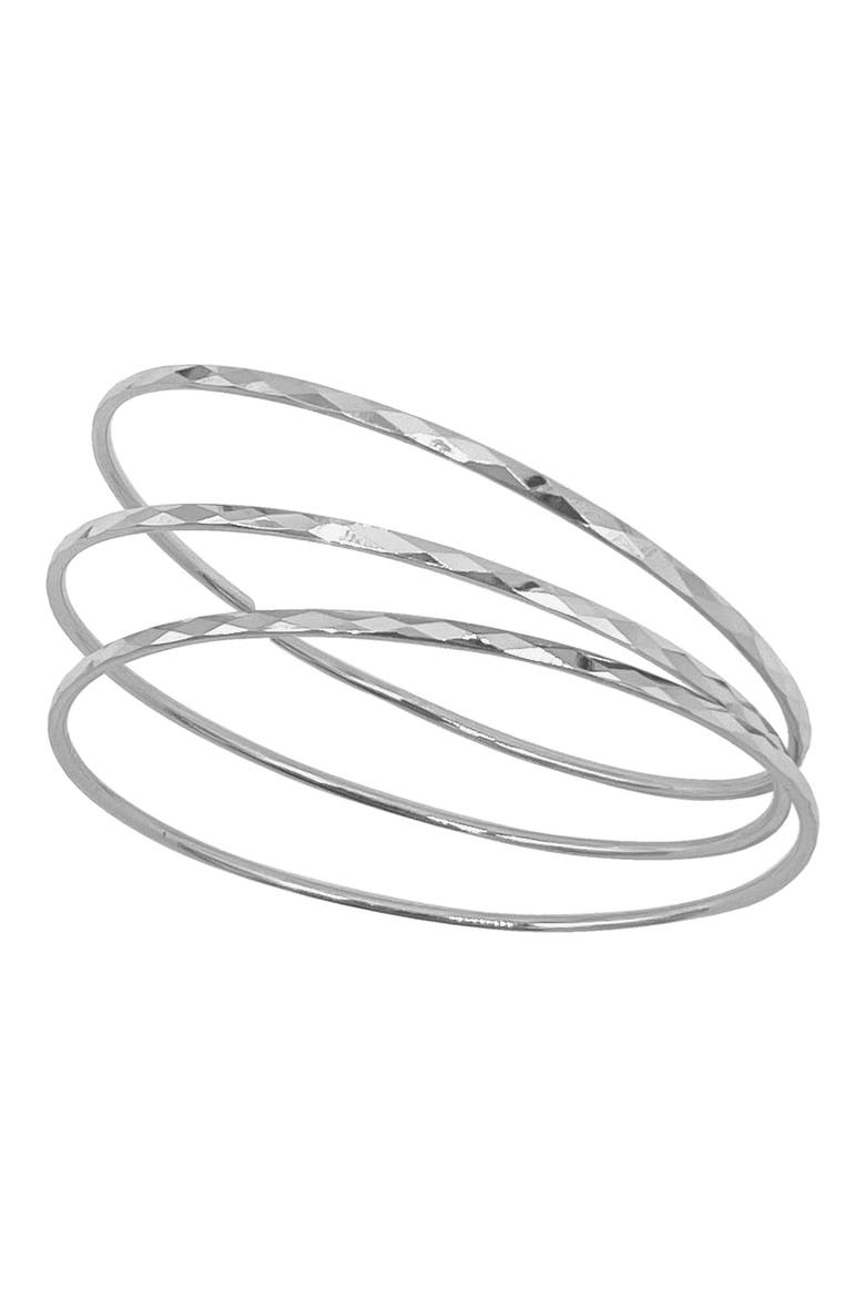 Set of 3 Hammered 14K Gold Plated Bangle Bracelets, Main, color, SILVER