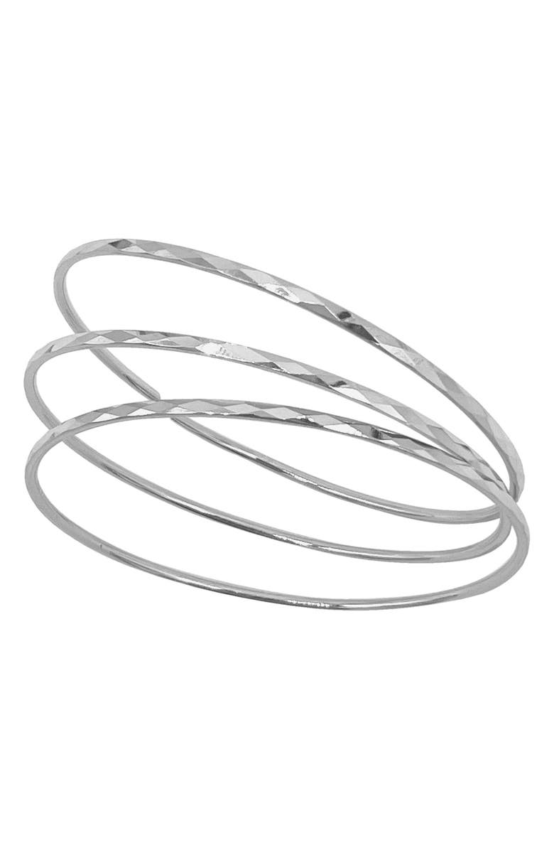 Adornia Set of 3 Hammered 14K Gold Plated Bangle Bracelets, Main, color, Silver