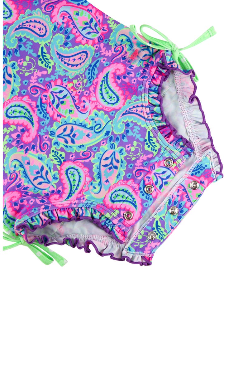 Kids' Neon Paisley One-Piece Rashguard Swimsuit, Alternate, color, PURPLE