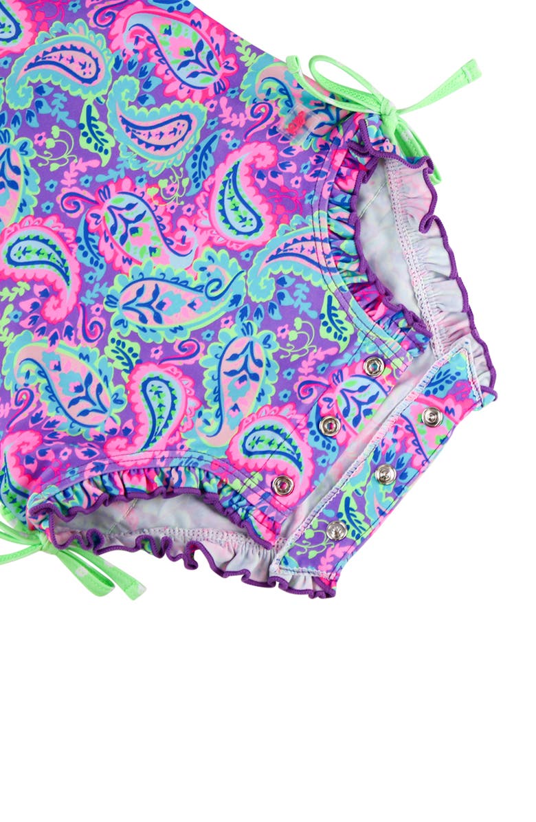 RuffleButts Kids' Neon Paisley One-Piece Rashguard Swimsuit, Alternate, color, 