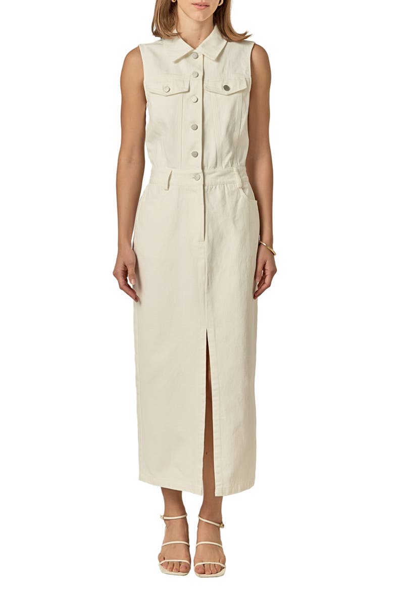 Sleeveless Denim Maxi Dress, Main, color, OFF WHITE