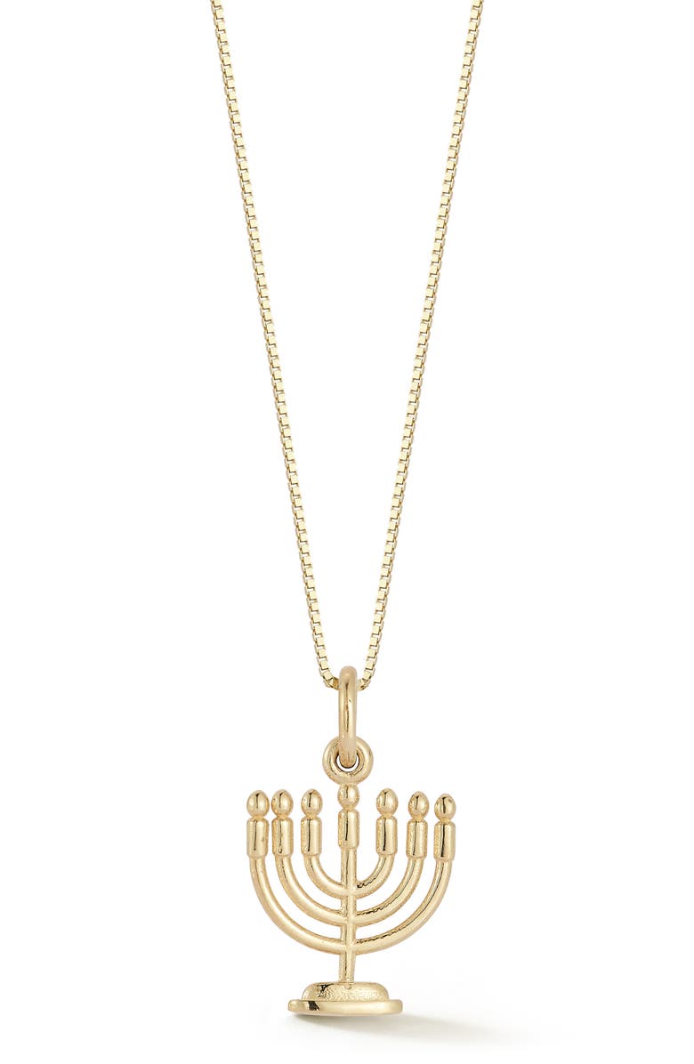 Ember Fine Jewelry 14K Gold Menorah Pendant Necklace, Main, color, Gold