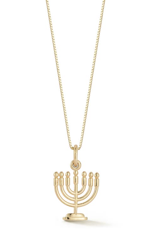 14K Gold Menorah Pendant Necklace