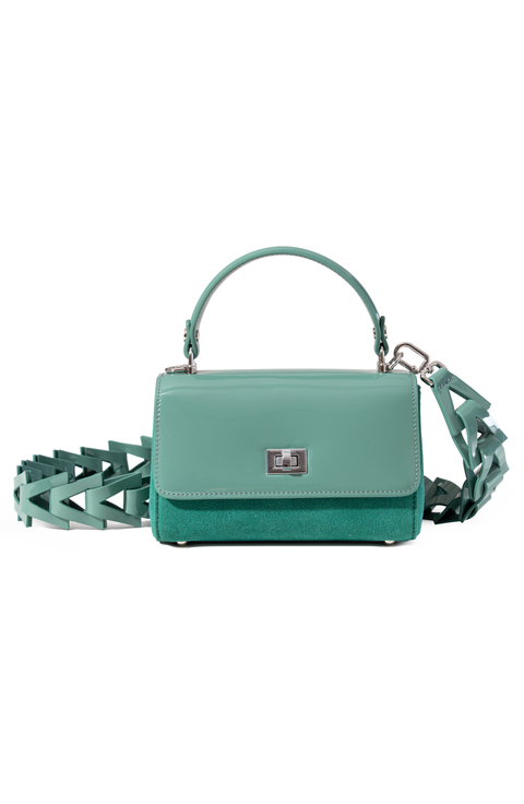 LILI Suede and Patent Leather Top Handle Mini Bag