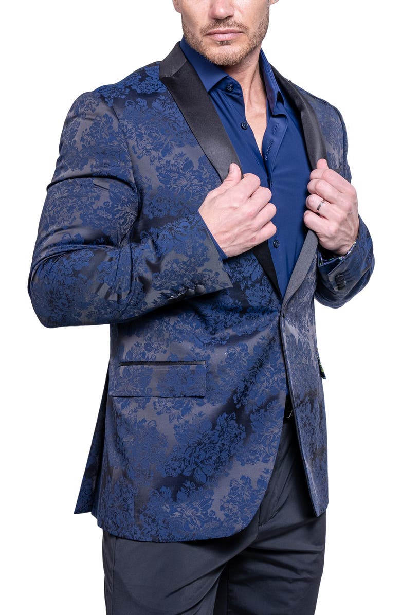 Maceoo Tesla Ascension2169 Blue Floral Jacquard Dinner Jacket, Alternate, color, Blue