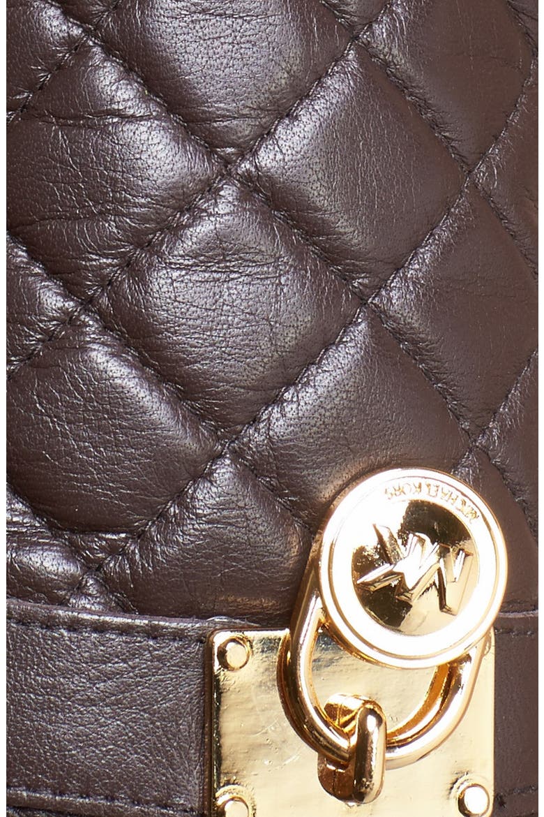 Quilted Leather Gloves, Alternate, color, BROWN/ GOLD
