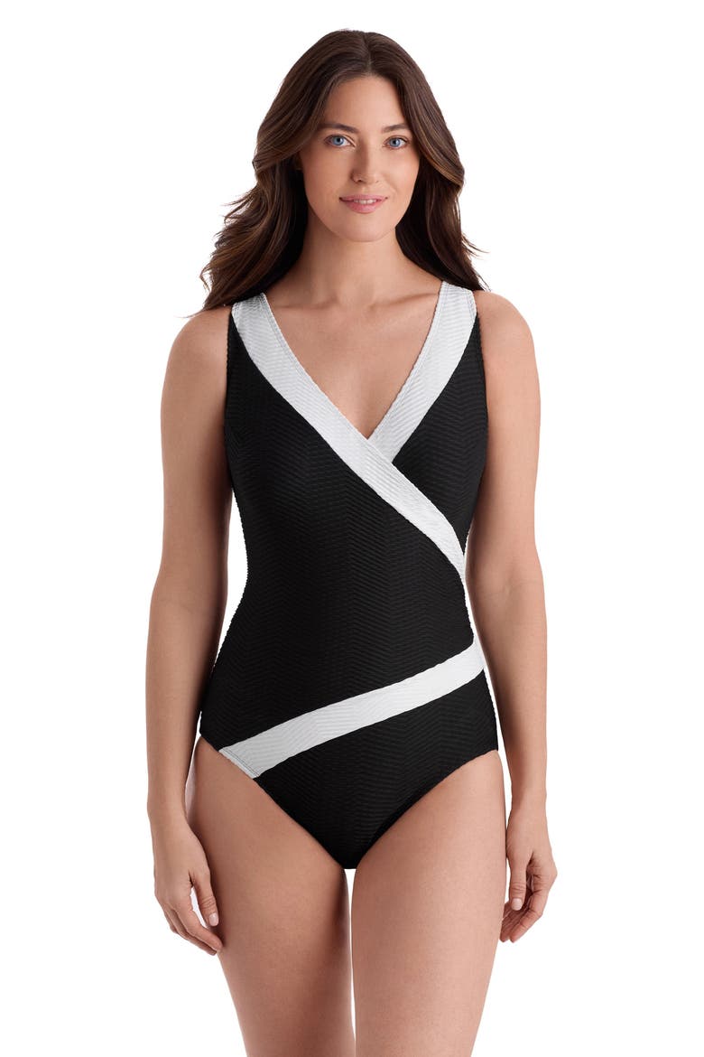 Pide Side Shirred Surplice Long Torso One-Piece Swimsuit, Main, color, Texture Luxe