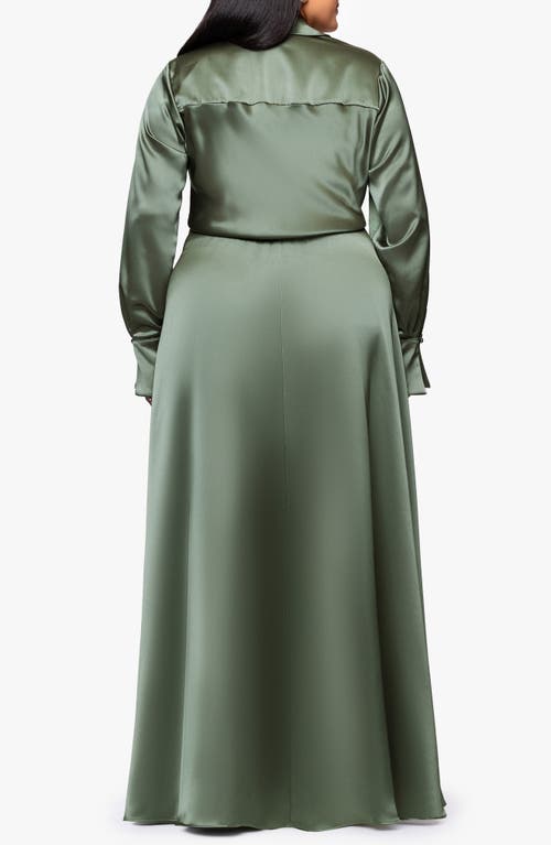 Xscape Evenings Long Sleeve Satin Gown In Green