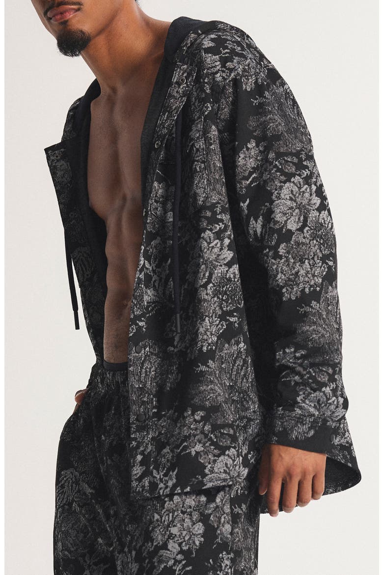 Bold Bloom Hooded Snap-Up Shirt, Alternate, color, BLACK CAVIAR