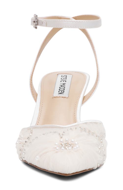Betsey Johnson Delia Beaded Mesh Ankle Strap Pump In White