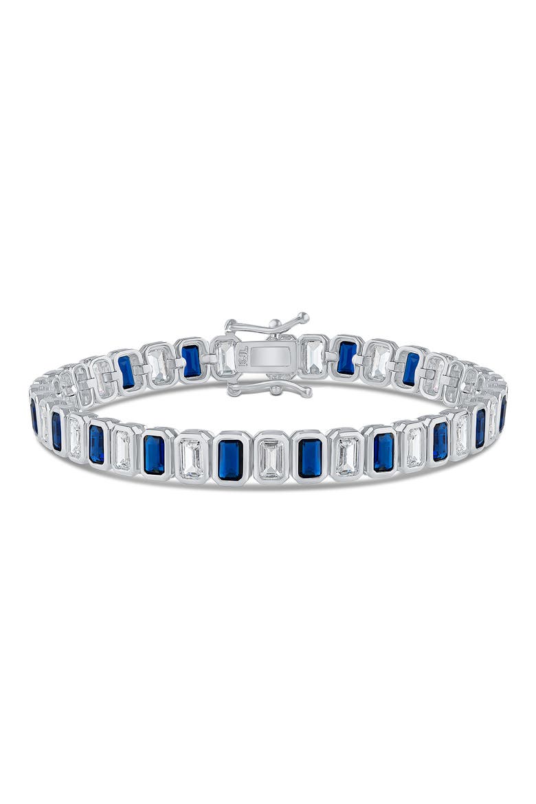 Bezel Set Emerald Cut Cubic Zirconia Tennis Bracelet, Main, color, BLUE/ SILVER